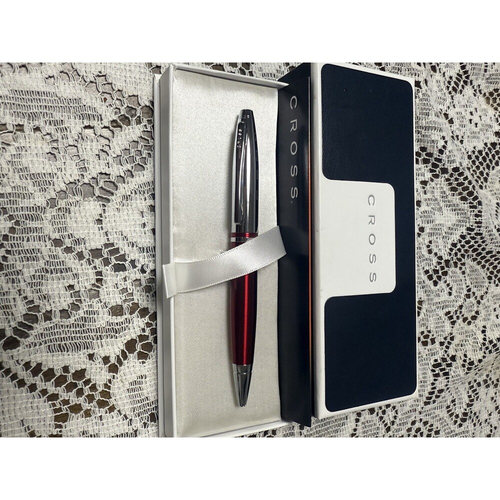 CROSS APOGEE Red lacquer/Silver Twisted Ballpoint Pen wz/Box&Manual Discontinued